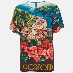 Dolce & Gabbana Multicolor Portofino Print Silk Top M
